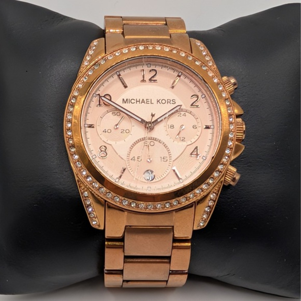 Michael Kors Ritz‎ MK5263 Rose Gold Chronograph Crystal Bezel Watch 40mm